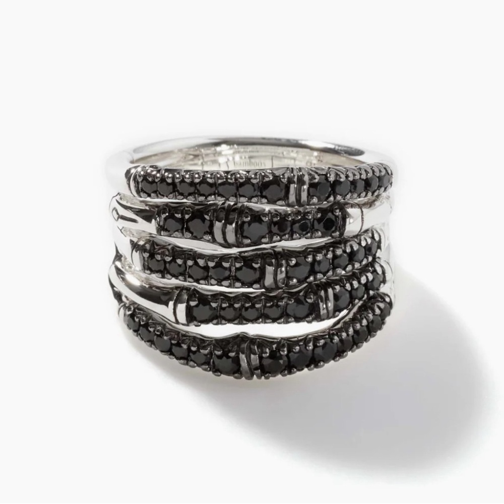 John Hardy Bamboo Ring, Sterling Silver, Pavé, Size 7